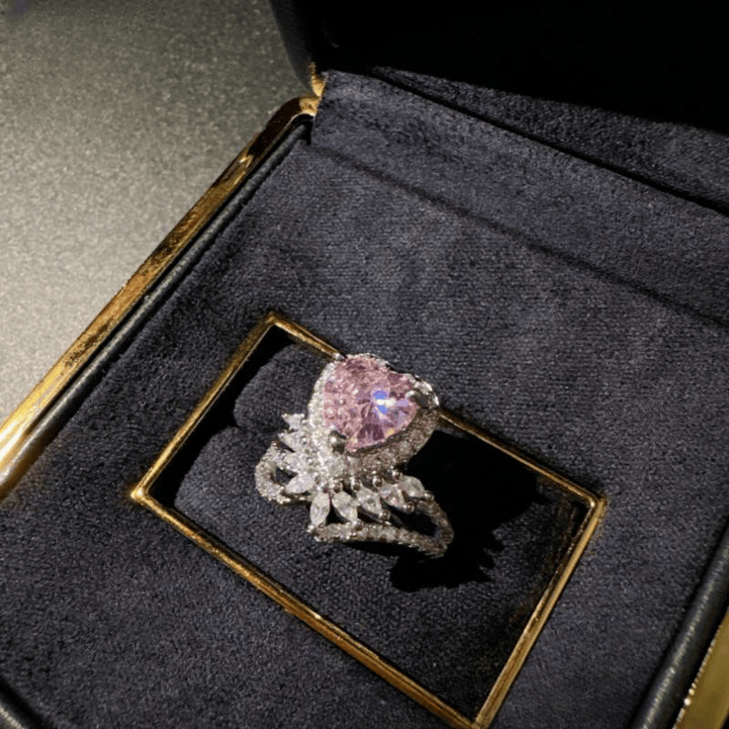 奥地利宫廷山茶花宝石耳环 Vintage镀18K金 阿盖尔粉爱心滴釉耳坠