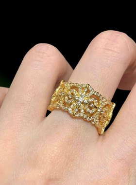 古法花丝点钻十字金刚杵戒指 新中式 拉丝葫芦福禄耳环 套装