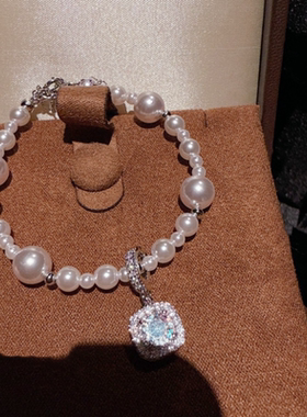 高定珠宝真多麻气泡方糖宝石珍珠项链 塔希提 车花曼塔贝珠手链