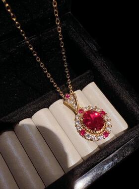 古法金色南瓜葫芦福禄宝石项链 绝地武士 镀18K金 蛋形红刚玉项链