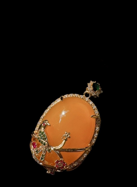 缅甸红翡碧玺平安锁毛衣链 富家千金 镀18K金 鸡油黄玉髓小鸟项链