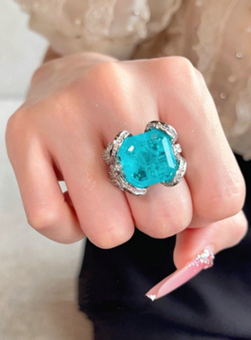 苏富比海蓝宝石蝴蝶 戒指 富婆快乐 镀18K金 冰蓝金鱼尾锆石耳环