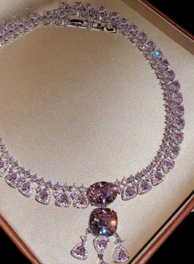 粉黛星穹奢华芍药粉大咪数宝石项链 高定珠宝 蛋形粉水滴耳环套装