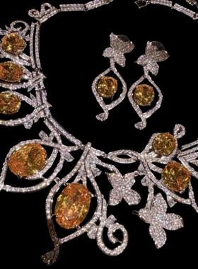 奥地利宫廷复古鸢尾花大宝石花瓣项链 苏富比 暮光黄花苞耳环套装