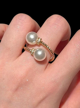 蕾丝蜂巢雪花宝石戒指 古董感 镀18K金 珍珠缠绕戒指百搭