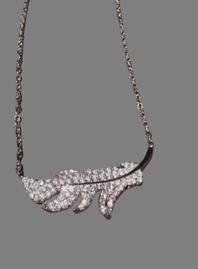 珠宝 丝翼羽毛珍珠宝石耳环 凝香粉黛 满镶闪钻羽毛项链 套装