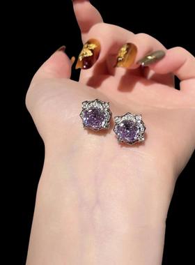 繁花仙女鸢尾紫玫瑰宝石项链 苏富比 镀18K金 太阳花锆石耳环戒指