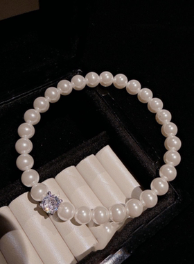 珠宝 鱼姬真多麻单钻贝珠项链 塔希提 奶嘴珍珠叠戴项链 手链套装