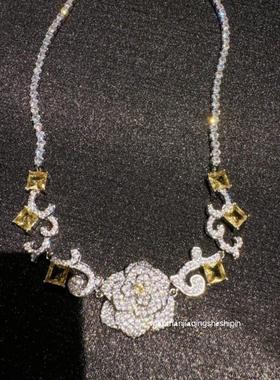 原创设计高级感满钻花朵锁骨链