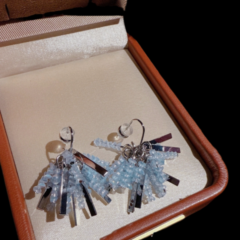 珠宝 玲珑花蝶马卡龙彩珠蝴蝶复古耳钉 高级小众贝壳羽毛闪钻耳环