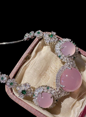 巴西帝王粉紫玉髓平安扣项链水灵水灵高冰粉玉髓雕花锆石手链百搭