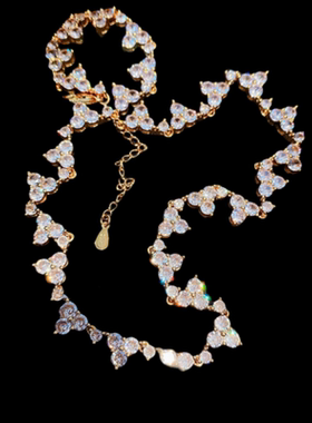 霜花蝴蝶 宝石项链 古董感 镀18K金 音符露珠几何锆石项链 叠戴