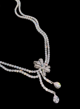 珠宝 派对奢华蝴蝶宝石套链项链 宴会高定 璀璨T方蝴蝶流苏耳环