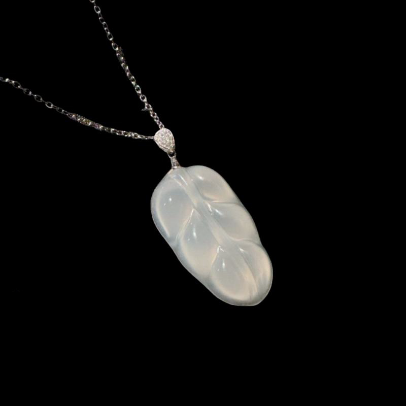 糯冰种水沫玉蛋面小钱袋宝石耳环新中式马料白玉髓树叶项链百搭