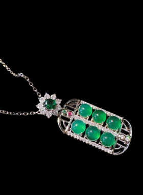 巴西绿玉髓蛋形宝石戒指 水灵水灵 镀18K金 祖母绿富贵豆锆石耳环