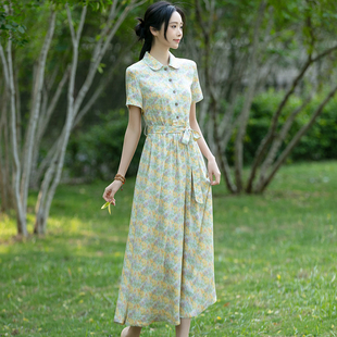 2025夏季新款文艺清新天丝棉碎花连衣裙女装修身显瘦淑女短袖长裙