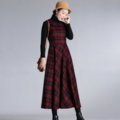 2024秋冬新款 复古格子毛呢背心裙娃娃领修身 连衣裙女气质打底裙
