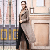 修身 2020秋冬新款 复古简约格子毛呢外套女装 显瘦长风衣单排扣大衣