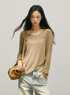 SMILE DDD抽褶罩衫微透针织慵懒宽松一字领跳舞爵士舞打底上衣女