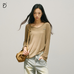 SMILE 微透针织慵懒宽松一字领跳舞爵士舞打底上衣女 DDD抽褶罩衫