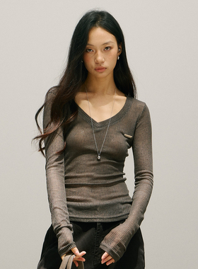 SMILE DDD修身罩衫美式辣妹慵懒网纱透视长袖跳舞爵士薄纱上衣