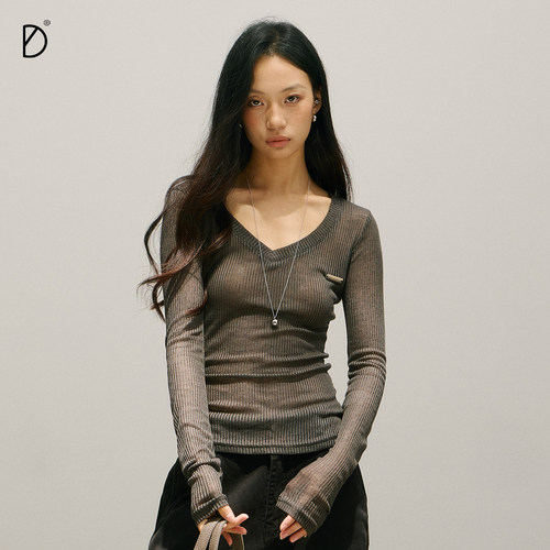 修身罩衫辣妹慵懒网纱微透长袖