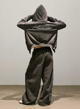 SMILE DDD拳击套装炭灰色360g美式开衫刺绣宽松简约运动休闲卫裤