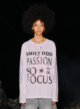 SMILEDDD【月石】微透花体罩衫宽松长袖街头辣妹休闲跳舞打底上衣