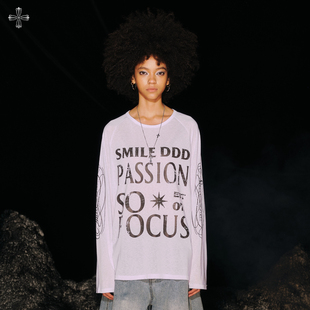 宽松长袖 微透花体罩衫 街头辣妹休闲跳舞打底上衣 月石 SMILEDDD