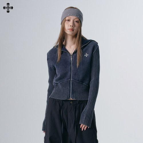 SMILEDDD拉链刺绣针织开衫女