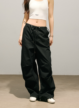 SMILE DDD抽绳工装裤女小个子宽松嘻哈设计感街舞休闲裤跳舞裤子