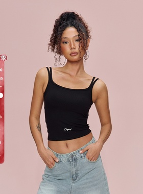 SMILE DDD双肩带胸垫吊带背心女夏季弹力修身辣妹爵士舞跳舞上衣