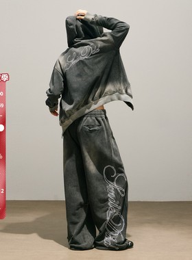 SMILE DDD拳击套装水洗黑360g美式简约休闲运动卫裤刺绣街舞开衫