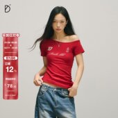 SMILEDDD斜肩短袖 显瘦街舞爵士舞T恤 辣妹修身 夏季 露肩一字肩美式