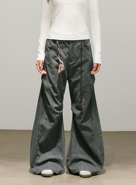 SMILE DDD弧形弯刀工装裤女秋冬宽松显瘦长裤解构立体口袋长裤