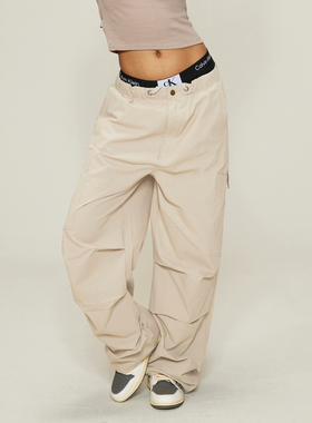 SMILE DDD美式街头复古工装裤小个子白显瘦直筒宽松嘻哈降落伞裤