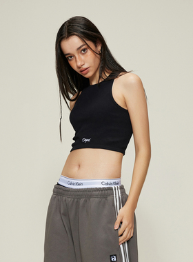 SMILE DDD工字背心罗纹运动性感内搭修身无袖刺绣美式打底上衣女