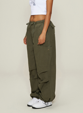SMILE DDD美式高腰复古辣妹街头工装裤抽绳阔腿休闲多口袋纸袋裤