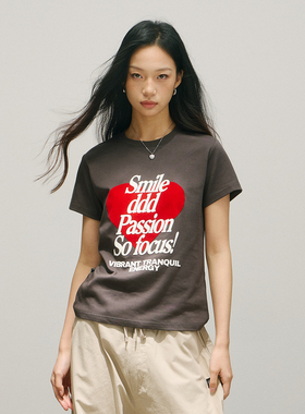 SMILEDDD爱心发泡短袖夏美式圆领植绒正肩修身显瘦辣妹爵士舞T恤