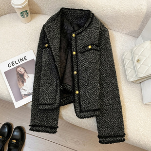 今年流行特惠深灰色韩版 显瘦内里加棉小香风短外套女2025冬季