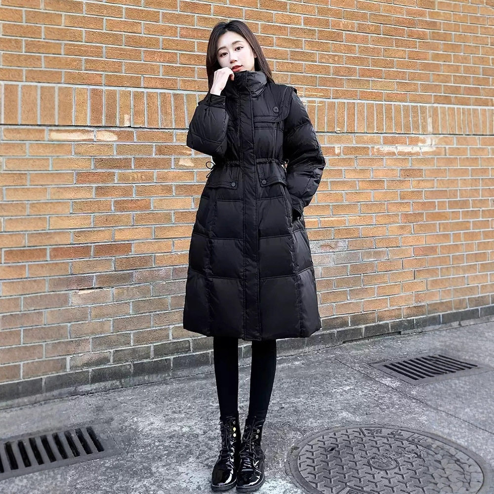 今年流行特惠冬装新款黑色显瘦过膝棉服女中长款修身收腰海军