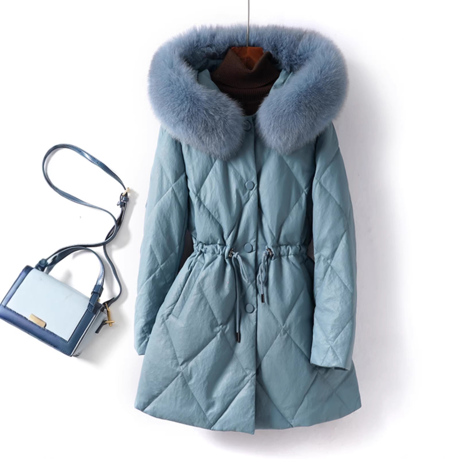 今年流行特惠皮羽绒服女外套中长收腰狐狸毛领绵羊皮2025海宁,女装/女士精品,羽绒服,淘宝优惠券,粉丝福利购,淘宝优惠卷