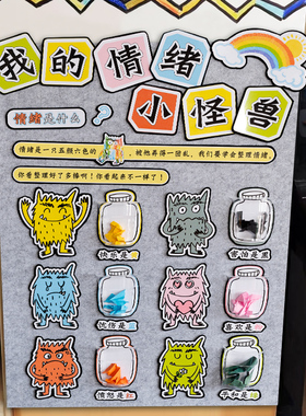 幼儿园心理角环创主题情绪小怪兽墙面装饰展板区域材料情绪成品