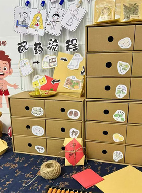 幼儿园环创中国中医传统文化主题墙布置中药柜娃娃家角色区域扮演