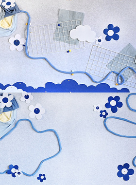 克莱因蓝色系列幼儿园背景装饰小学黑板报大尺寸花朵简约主题墙贴