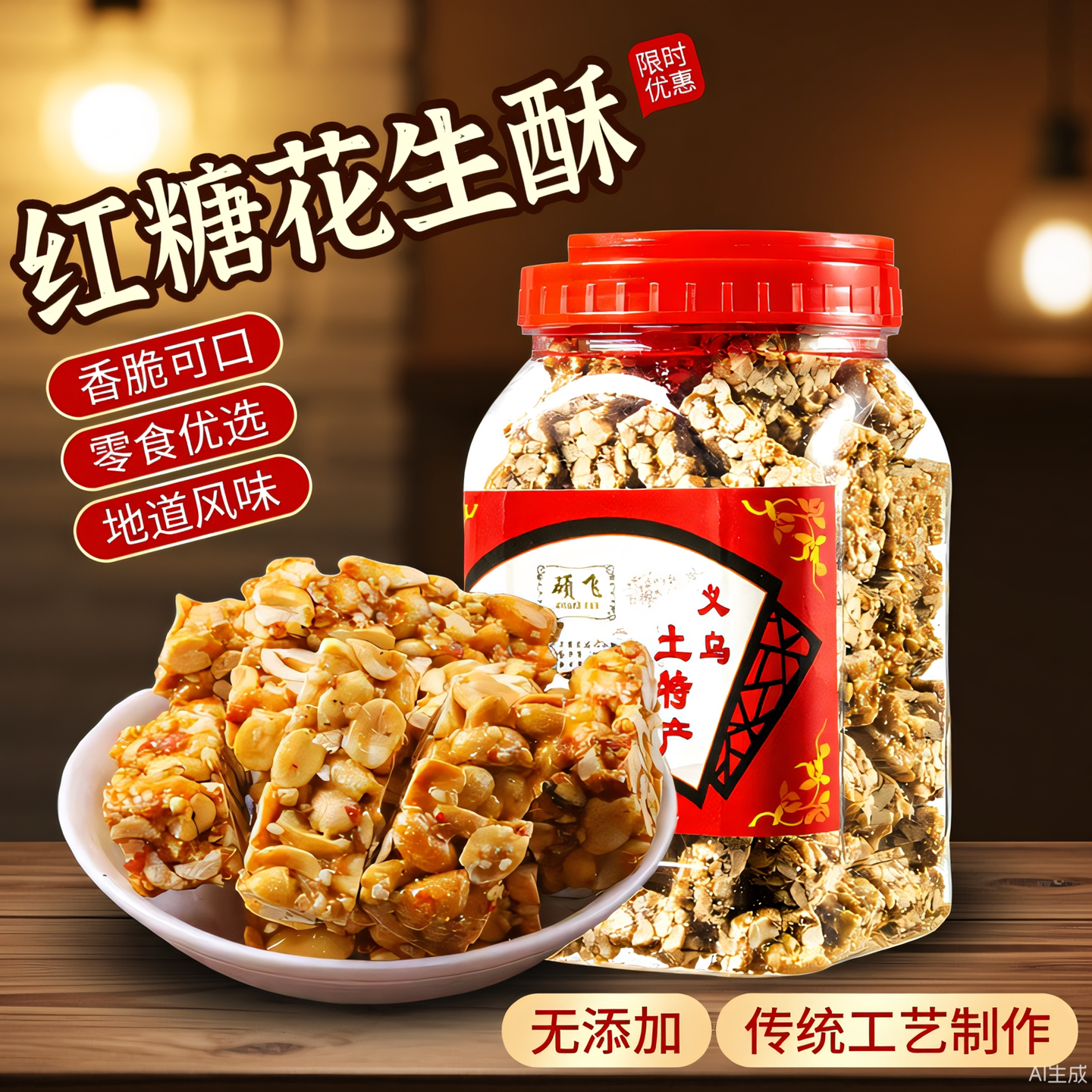 硕飞正宗义乌红糖花生酥罐装糕点老式传统手工制作小吃零食土特产