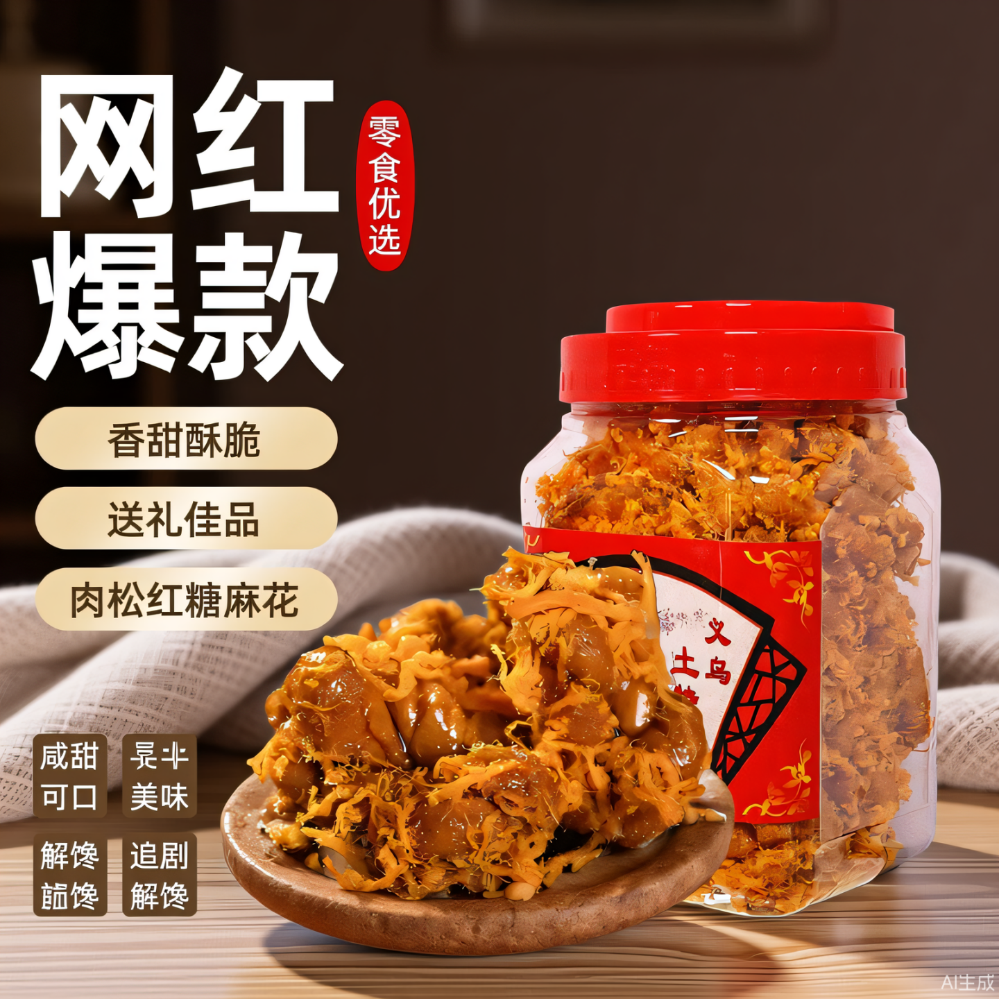 正宗肉松红糖小麻花罐装网红休闲零食营养酥脆滋补养生浙江土特产