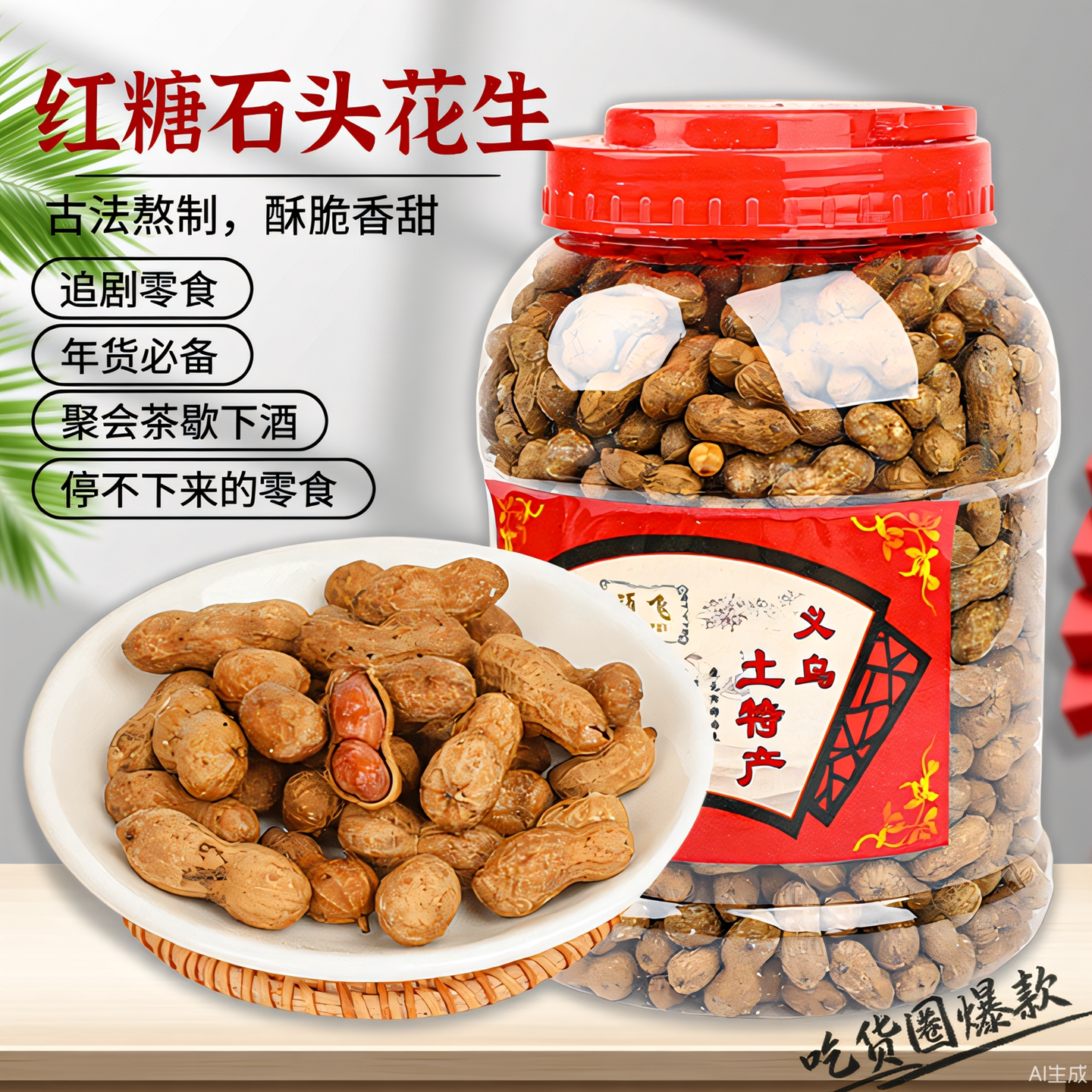 爆款正宗石头红糖花生焦糖义乌特产农家铁皮糖果酥脆硬壳孕妇零食