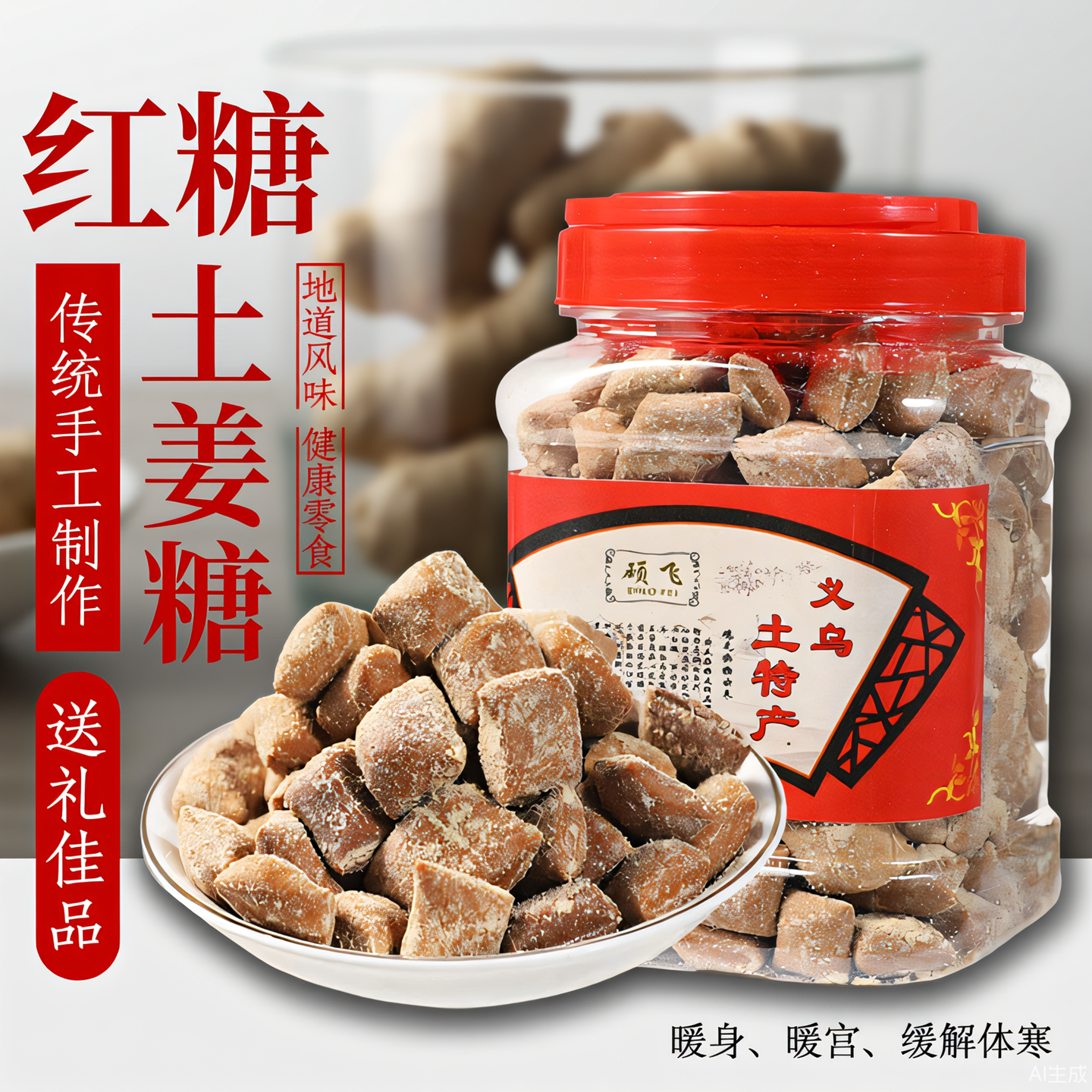 义乌红糖姜糖暖胃软糖果正宗老红糖纯手工罐装土特产暖宫孕妇零食