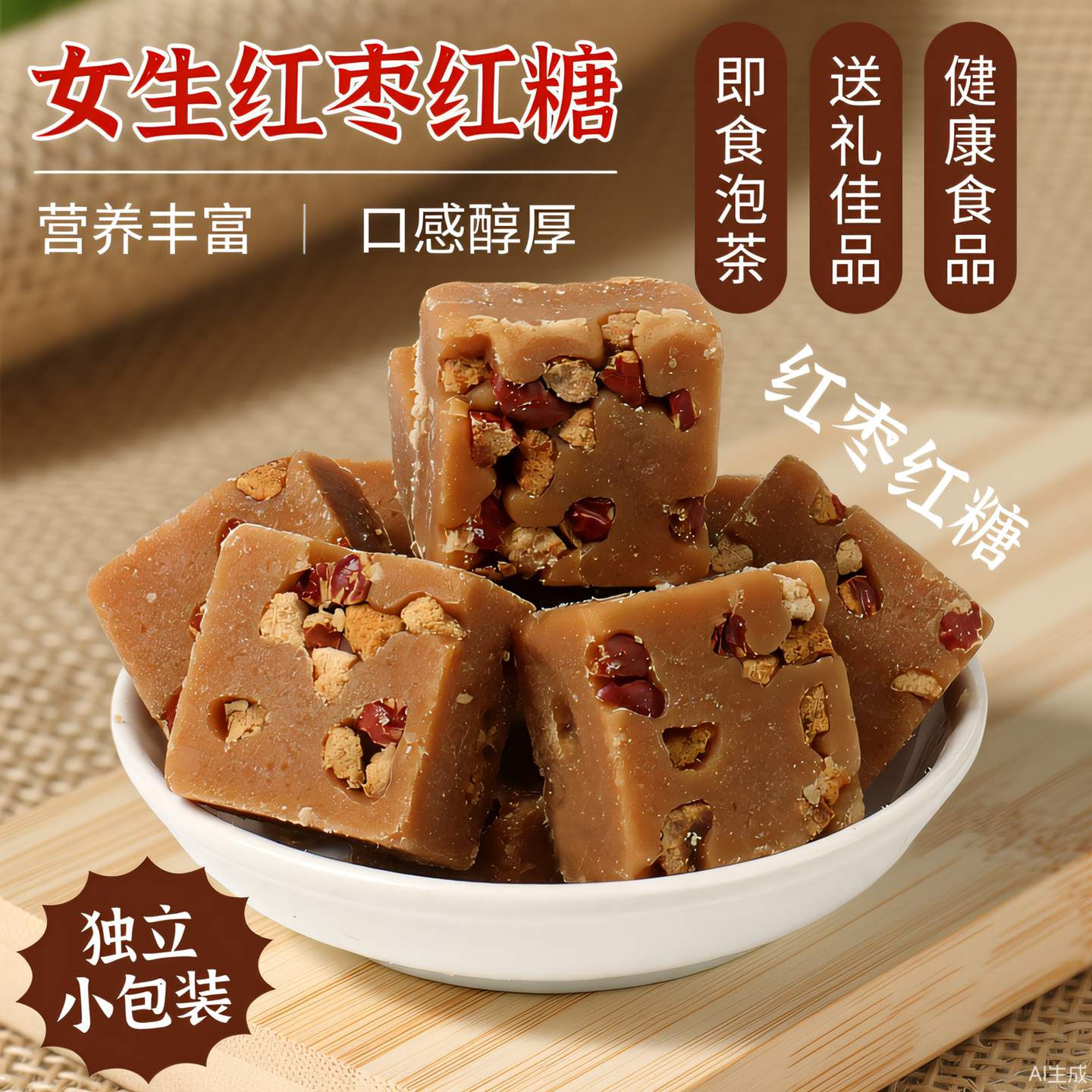 精品红枣红糖块古法熬制独立小包装女生理期姨妈义乌蔗糖黑糖姜茶